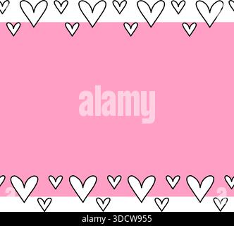 heart line Valentine's Day Frame seamless horizontal border. Vector graphic line black and white illustration. For poster, flyer, banner, invitation, Stock Vector