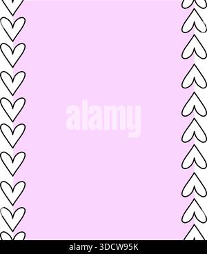 heart line Valentine's Day Frame seamless vertical border. Vector graphic line black and white illustration. background for banners, print for fabric, Stock Vector