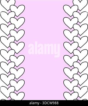hearts Valentine's Day Frame seamless vertical border. Vector graphic line black and white illustration. Banner, poster, wrapping paper, sticker, prin Stock Vector