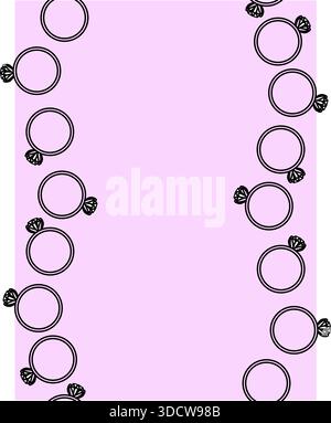 Diamond rings Valentine's Day Frame seamless vertical border. Vector graphic line black and white illustration. For poster, invitation, backdrop, ad, Stock Vector