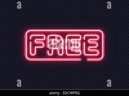 Red glowing neon free sign with soft rounded frame. Great for advertising promos, sales or giveaways. Stock Vector