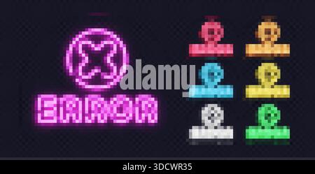 Bundle of ERROR neon signs with bold crossed-circle icons, great for system alerts, warnings or tech-related content. Stock Vector