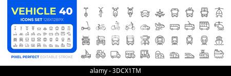 Vehicles pixel perfect line icons big set Stock Vector