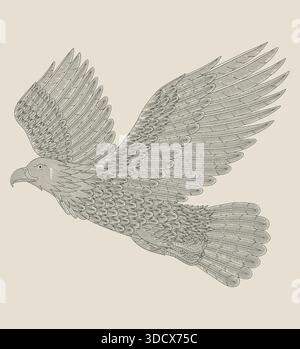 Eagle flying on the sky, Vintage engraving drawing style vector illustration Stock Vector