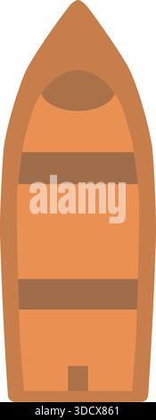 Simple front view of a narrow wooden canoe with seat and keel details. Stock Vector