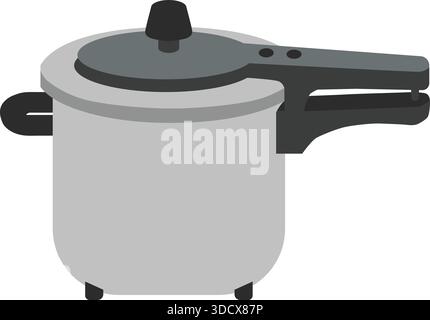 Side view of a sealed pressure cooker pot with handle and lid latch. Stock Vector