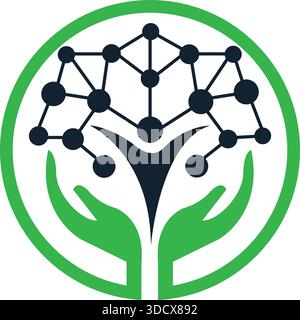 Circle Network Tree Logo Template Connection Growth Vector Design Stock Vector