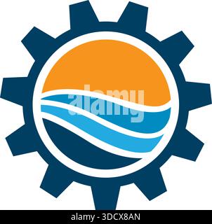 Gear Sun Wave Logo Design Energy Engineering Template Vector Stock Vector