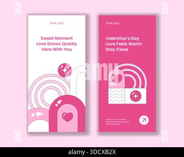 Vertical Banner Featuring Valentine's Day Theme in Flat Cartoon Hand Drawn Style Stock Vector