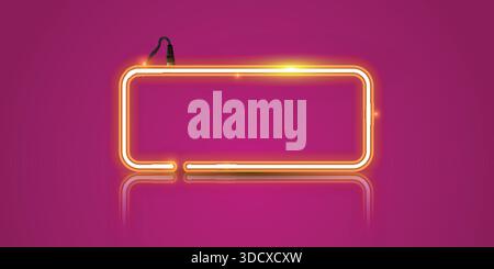 Glowing orange neon frame on pink background, ideal for banner, signage, advertisement, party poster, modern design, retro neon style, and nightlife v Stock Vector