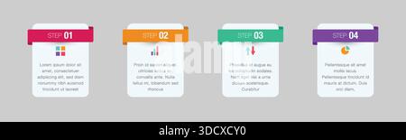 Modern vertical 4 step infographic template with colorful headers and icons, perfect for business process, workflow, presentation, and marketing desig Stock Vector