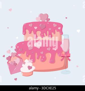 Valentine Cake Envelope Cupcake Drink Art Stock Vector