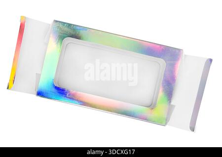 Empty holographic paper package box isolated on white background Stock Photo