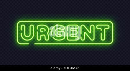 Green neon urgent sign with bold outline, created for priority messages and fast response visuals. Bright glow boosts sense of importance. Stock Vector