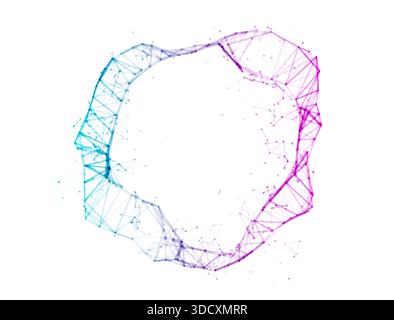 Abstract polygonal circular network shape with connected dots and lines in blue to purple gradient on white background Stock Vector