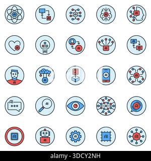 AI colored round icons set - Artificial Intelligence Innovation and science creative concept signs collection Stock Vector