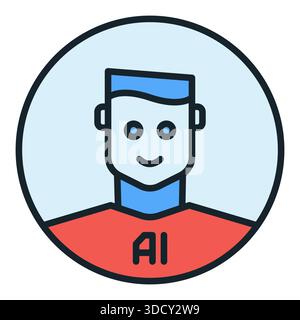 Man and Artificial Intelligence vector AI concept round colored icon or design element Stock Vector