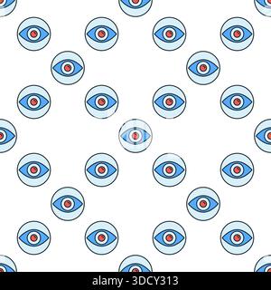 AI Eye vector Artificial Intelligence Vision concept linear round colored seamless pattern Stock Vector