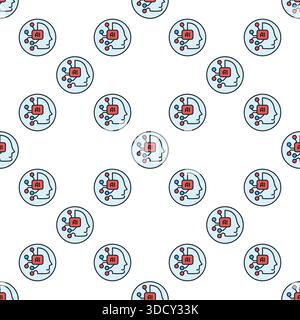Artificial Intelligence Human Head vector AI Chip in Head concept colored round seamless pattern Stock Vector