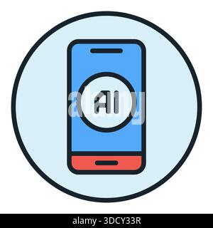 Smartphone with Artificial Intelligence vector concept Artificial Intelligence round colored icon or sign Stock Vector