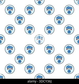 Artificial Intelligence Cloud Data vector AI concept round colored seamless pattern Stock Vector
