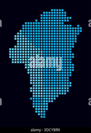 Greenland dotted map. Digital style map of the country on a dark background. Greenland shape with square dots. Colored dots style. Large size squares. Stock Vector