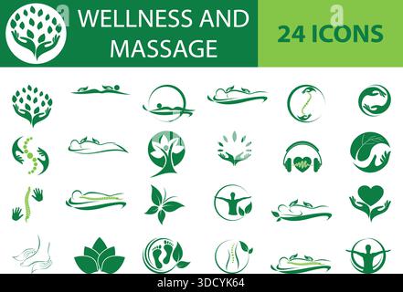 Wellness and massage icons, wellness icons, massage icons, icon collection, icon set Stock Vector
