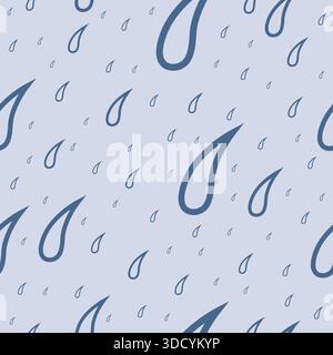 Rain drops isolated on a blue background. rain outline drawing Seamless pattern Stock Vector