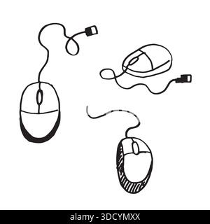 Hand drawn computer mouse doodle. Stock Vector