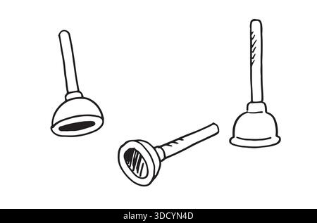 Hand drawn sink plunger doodle. Stock Vector