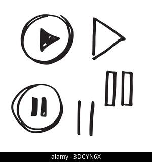Hand drawn pause and play buttons. Video play and stop symbols. Stock Vector