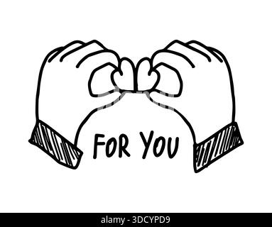 Two hands gently holding a heart with their fingers. A simple hand-drawn illustration depicting a heart being held by hands Stock Vector