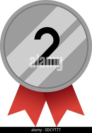 Shiny silver medal with ribbon, isolated icon on white background. Vector illustration Stock Vector