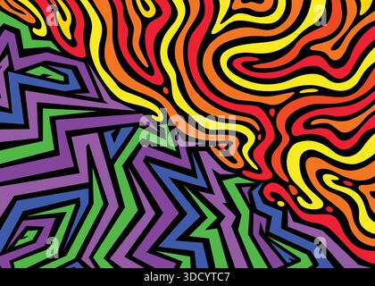 Abstract neon optical geometric liquid stripe pattern background. Vector illustration art backdrop Stock Vector
