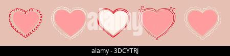 Hand drawn heart frames with wavy crayon borders for Valentines Day cards, wedding invitations, and romantic scrapbook projects with colorful doodle e Stock Vector