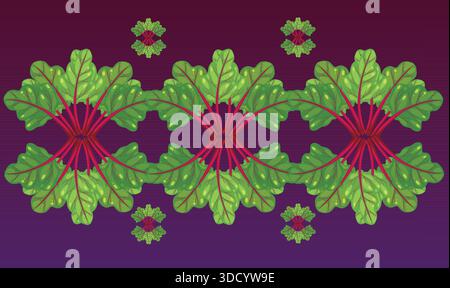 small and big, red and green leave on dark background Stock Vector