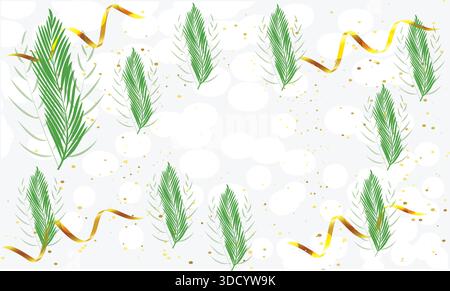 green leave with gold ribbon on bubble background Stock Vector