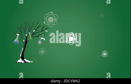 dry tree with lap articles on it on green background Stock Vector