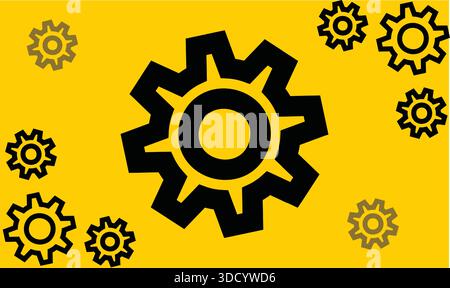 small and big gear icon on yellow background Stock Vector