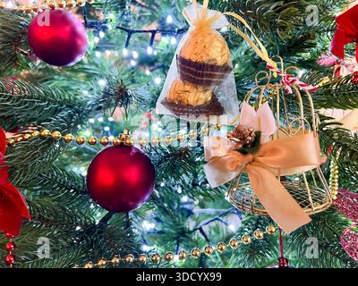 Close up of decorations on a Christmas tree Stock Photo