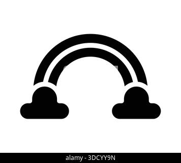 This illustration depicts a simple black and white rainbow arching over fluffy clouds, symbolizing joy and beauty. The minimalist design adds a playfu Stock Vector