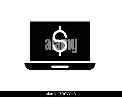 This minimalist laptop icon features a dollar sign, representing finance and business concepts. Ideal for any financial projects or online commerce th Stock Vector