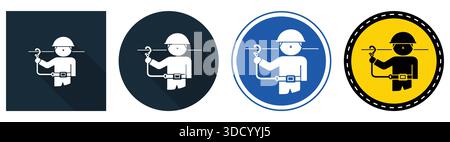 This set features four unique construction worker icons in various colors. Each icon highlights the worker's tools and safety gear, ideal for creative Stock Vector