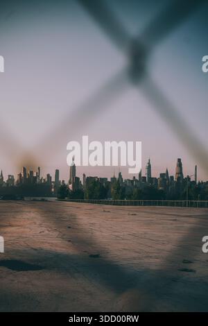 View of Manhattan from Williamsburg across the East River at sunset. Stock Photo