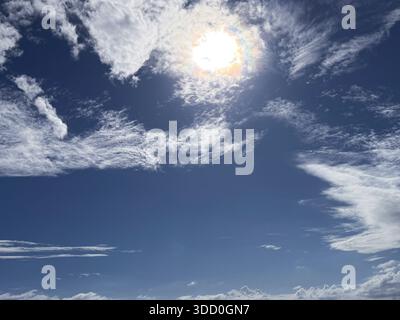 Blue sky, clouds, sun, sunshine, sunlight Stock Photo