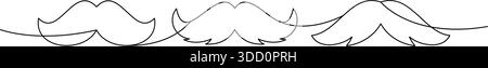 Minimal moustaches continuous line art set. Vector whisker illustrations in abstract one line style for retro hipster branding, barbershop logos and Stock Vector