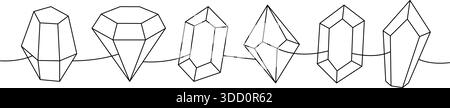 Gemstones set. Diamonds, brilliants, quartz, minerals, crystals and gems one line continuous drawing. Vector illustration Stock Vector