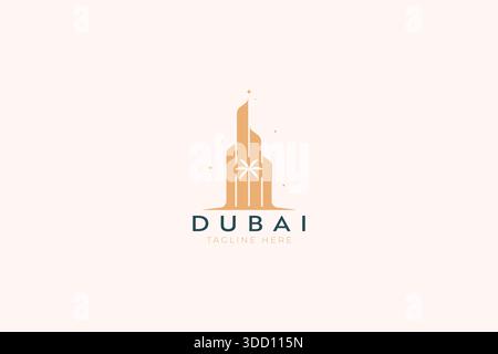 Abstract Skyscraper with Palm Tree Logo Silhouette Tower Business Sign Symbol Dubai Travel Hotel Apartment Building Stock Vector