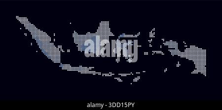 Indonesia dotted map. Digital style map of the country on a dark background. Indonesia shape with square dots. Colored dots style. Small size squares. Stock Vector