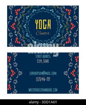 Ornamental business name card with floral mandala design for yoga, health, wellness and spa activities Stock Vector